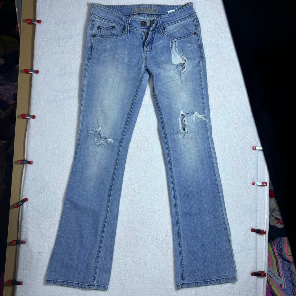 Bongo Bootcut Jeans Womens 7 Light Blue Good Distressed Butterfly Y2K Low Rise